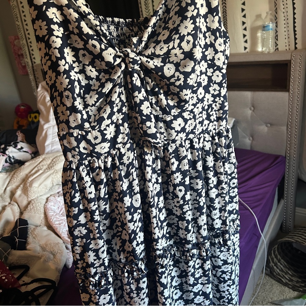 Floral Black and White Dress